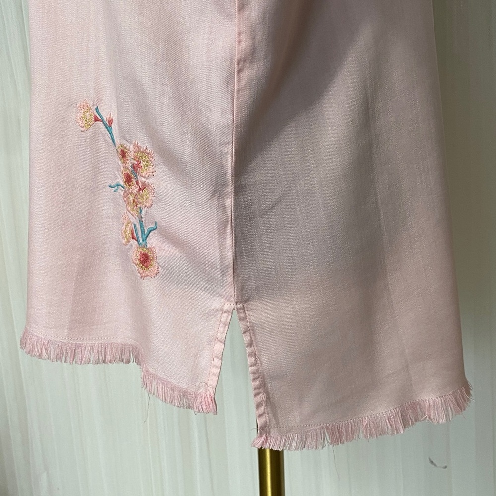 Billy T Lyocell/CottonEmbroidered Pink Women's Button up Frey Hem Boho - Picture 7 of 17